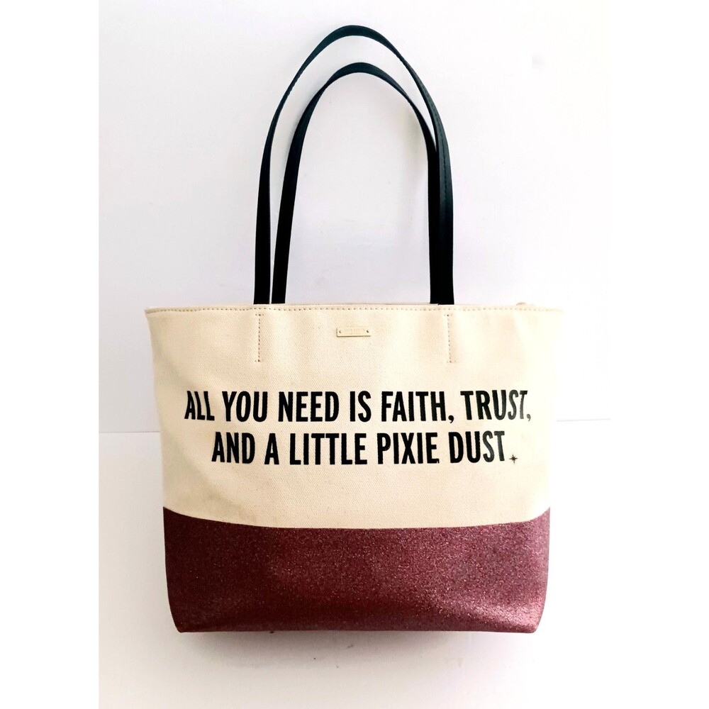 Disney X Kate Spade Lg Tote Bag Faith Trust Pixie Dust Peter Pan Glitter Bottom